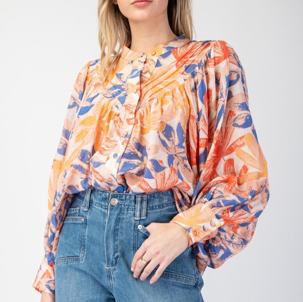 Printed Bubble Sleeve Blouse