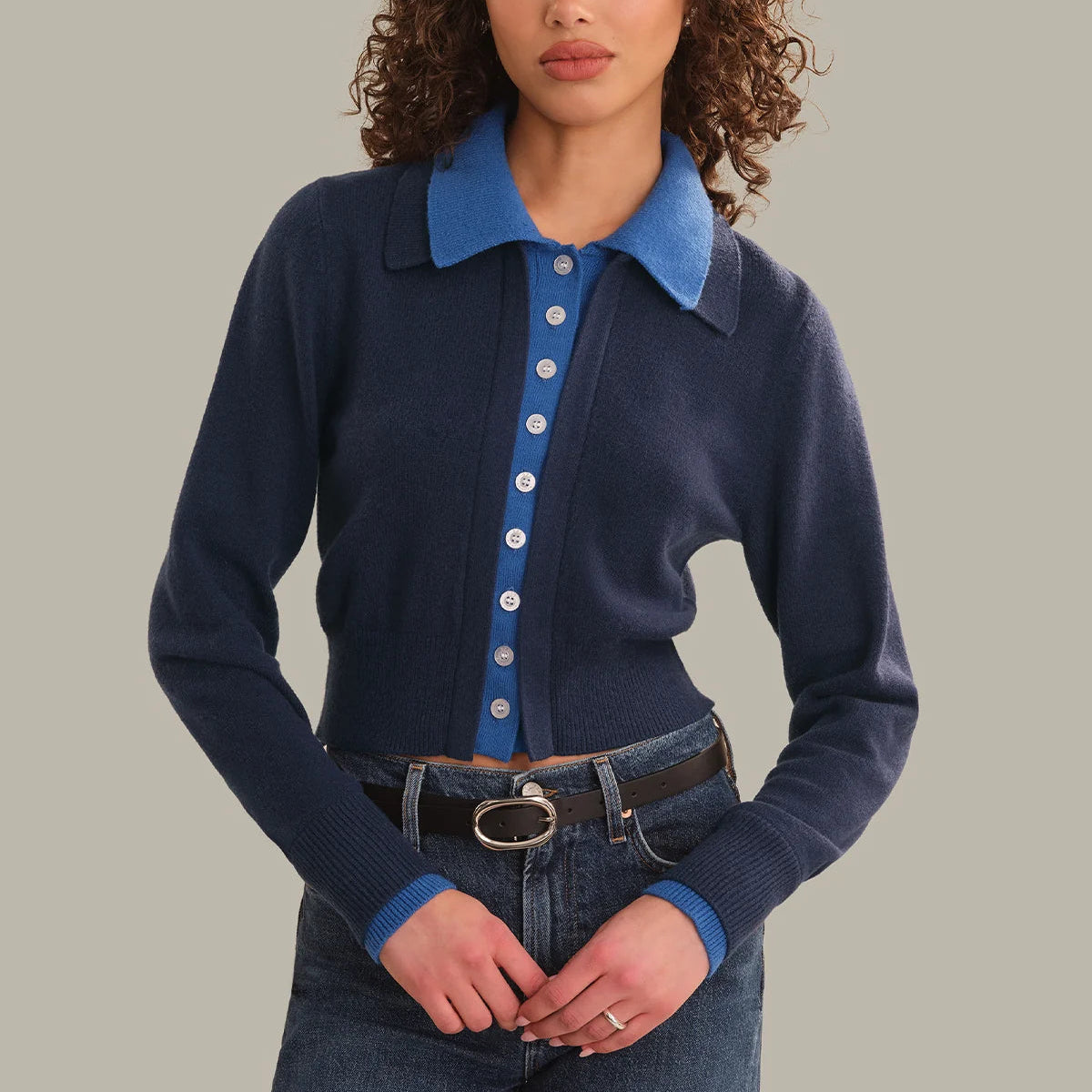 Priscilla Faux Double Layer Polo Cardigan