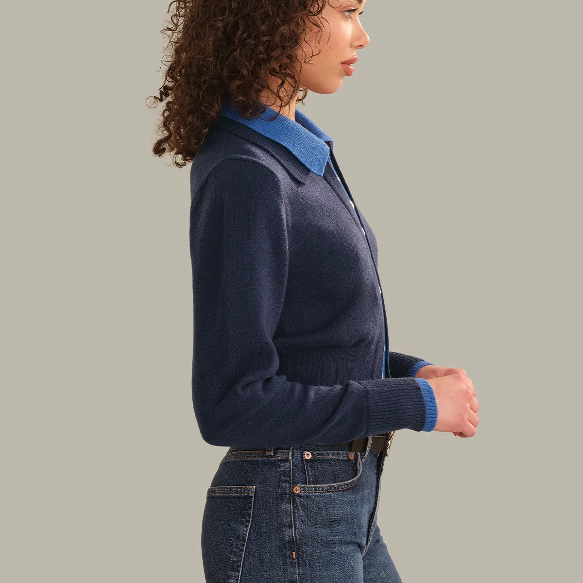 Priscilla Faux Double Layer Polo Cardigan