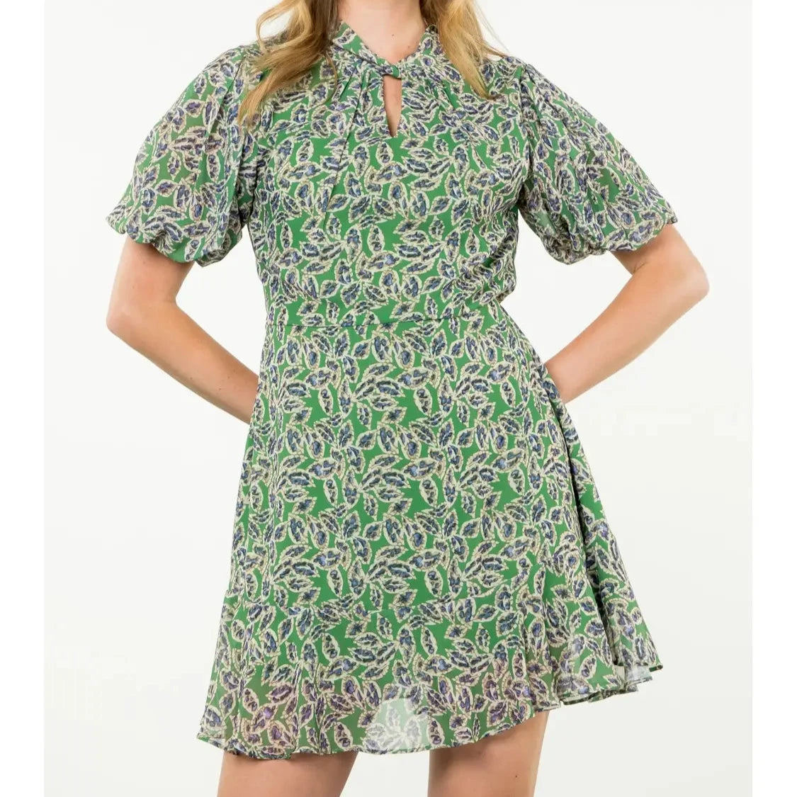 THML Puff Sleeve Midi Print Dress