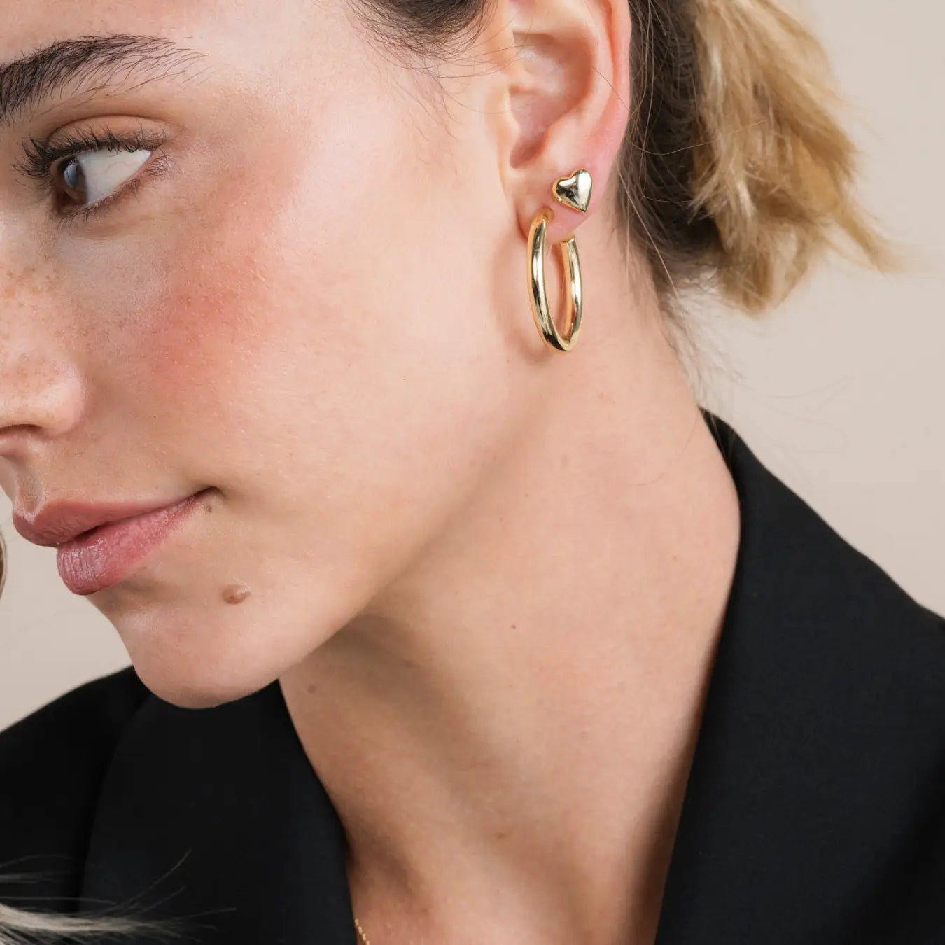 Gold Puffed Heart Earrings