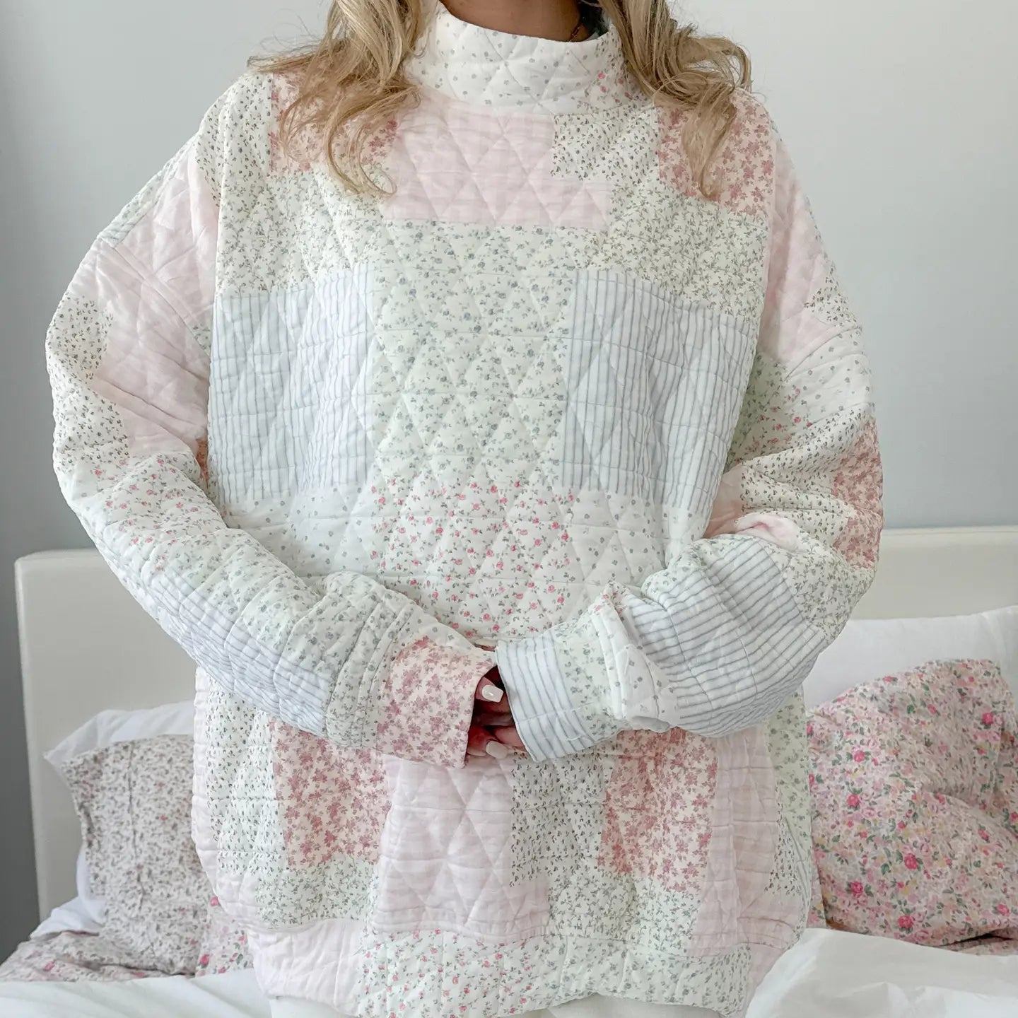 Quilted Pastel Mockneck Sweatshirt