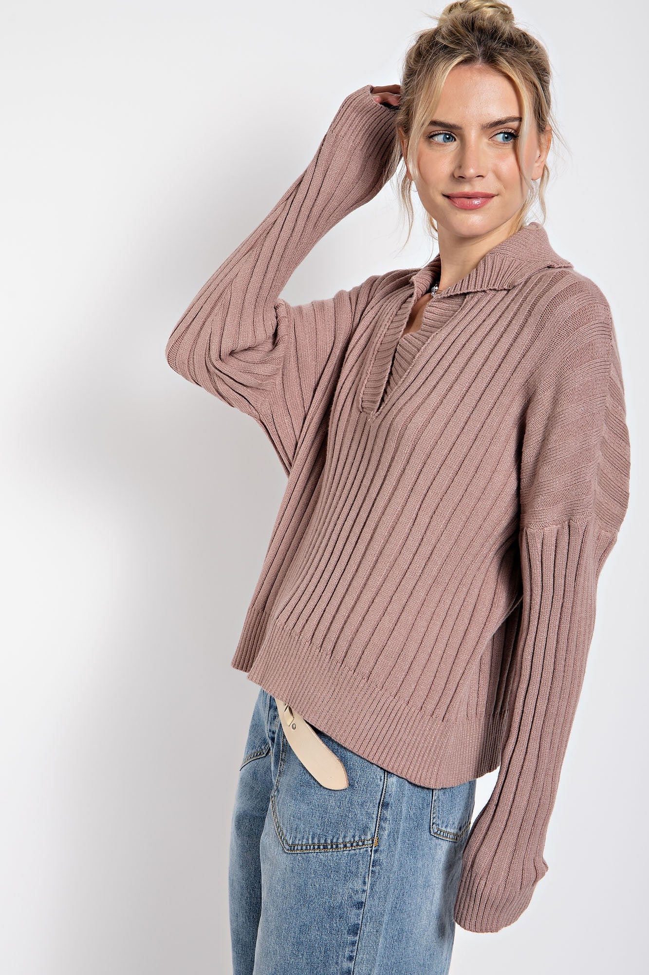Rib Knitted Collar Sweater