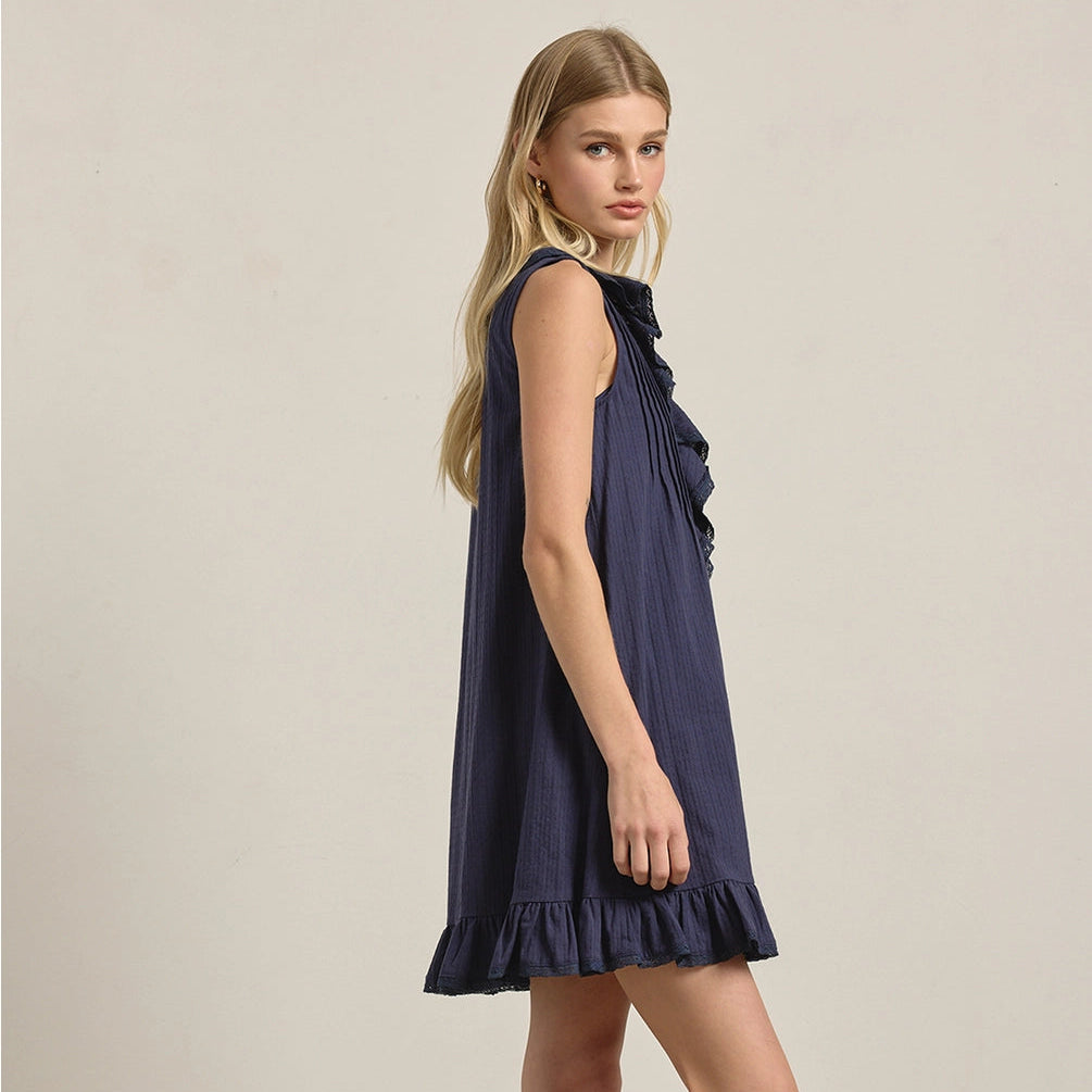Ruffle Trim Pintuck Dress