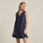 Ruffle Trim Pintuck Dress