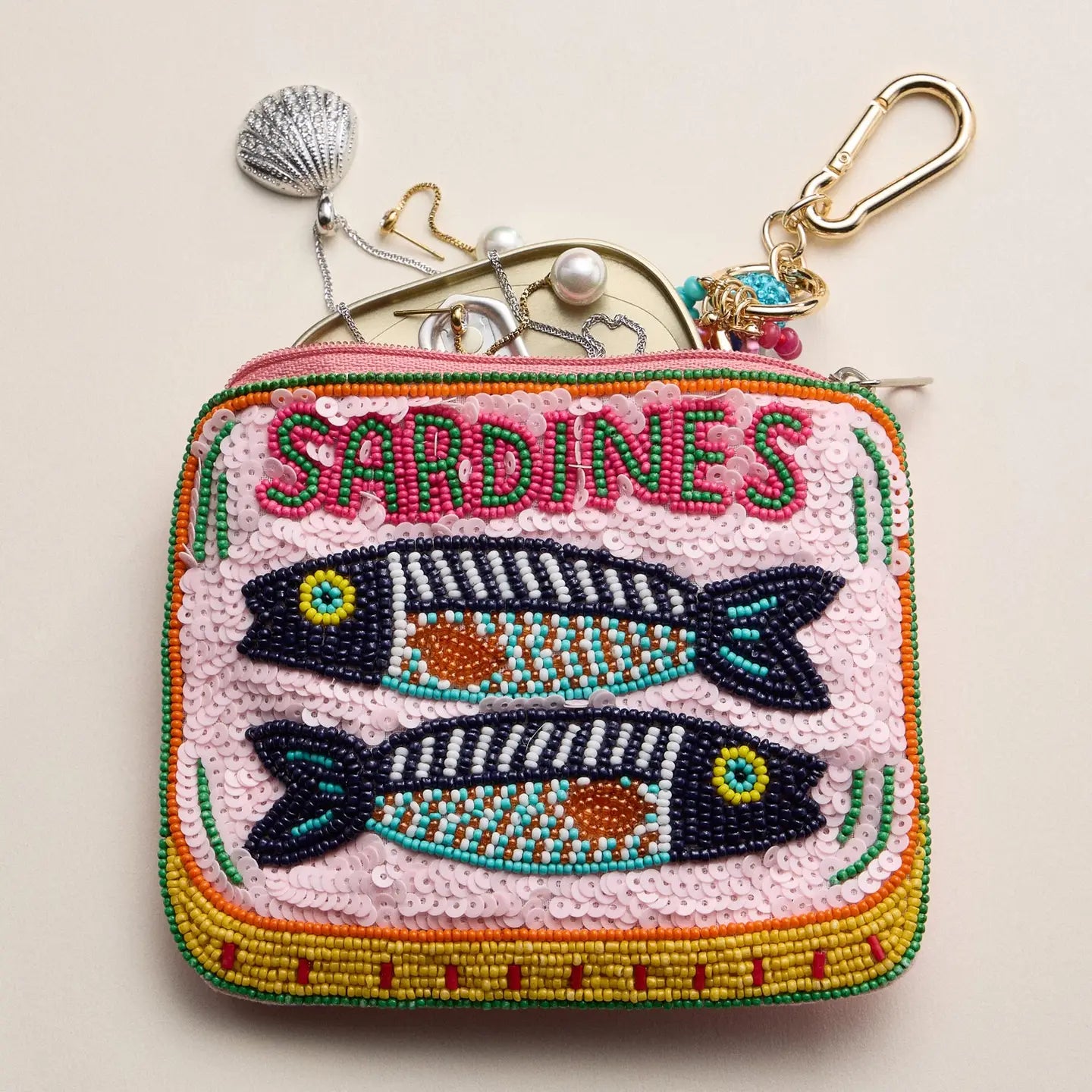 Beaded Sardine Tin Zip Pouch