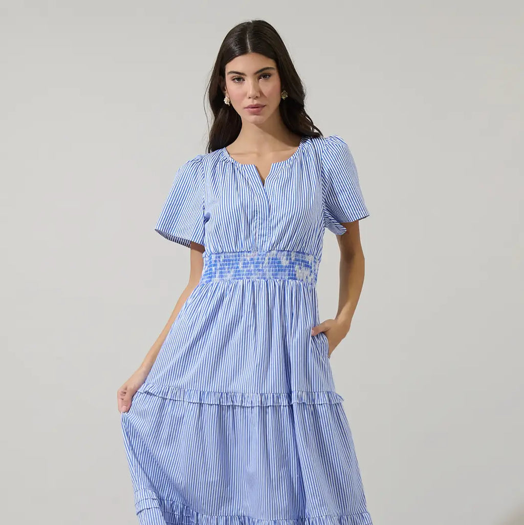 Shera Striped Palmer Poplin Tiered Maxi