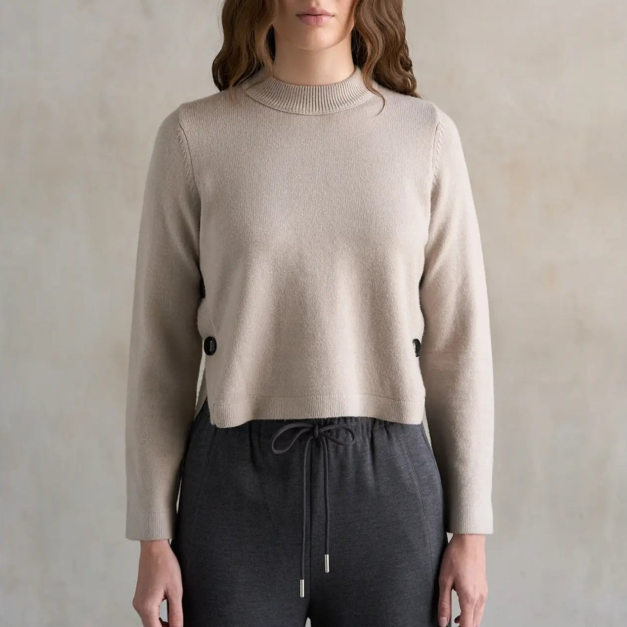Side Button Crew Neck Sweater