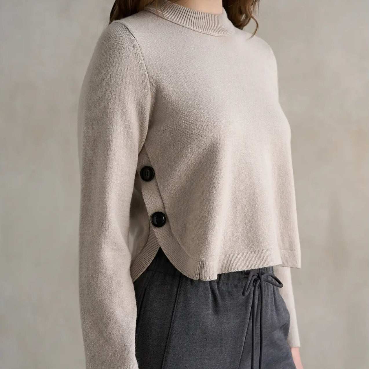 Side Button Crew Neck Sweater
