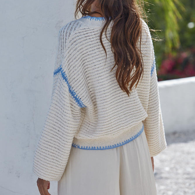 Sloane Cream & Blue Sweater