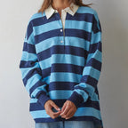 Knit Cotton Striped Collared Rugby Top