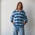 Knit Cotton Striped Collared Rugby Top