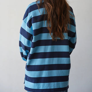 Knit Cotton Striped Collared Rugby Top