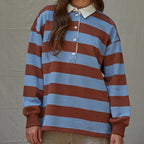 Knit Cotton Striped Collared Rugby Top