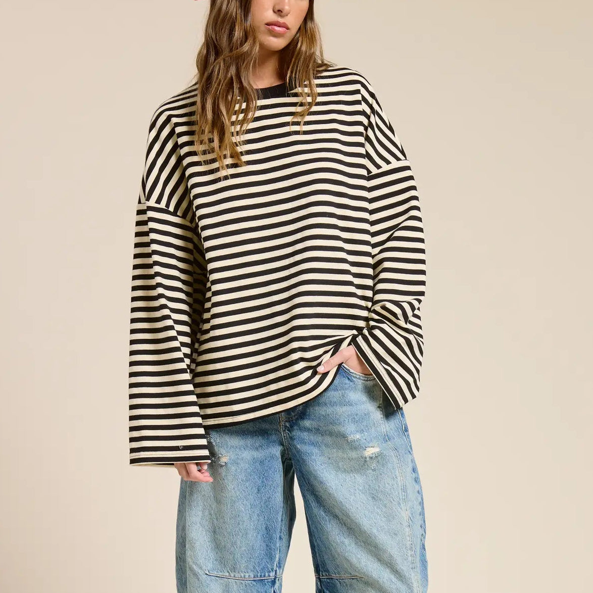 Striped Terry Oversized Long Sleeve Top