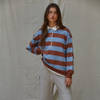 Knit Cotton Striped Collared Rugby Top