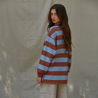 Knit Cotton Striped Collared Rugby Top