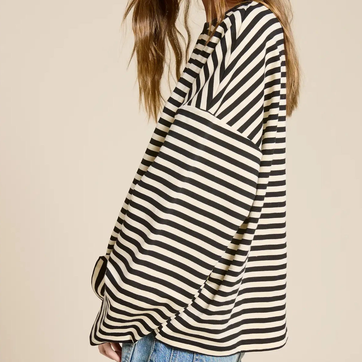 Striped Terry Oversized Long Sleeve Top