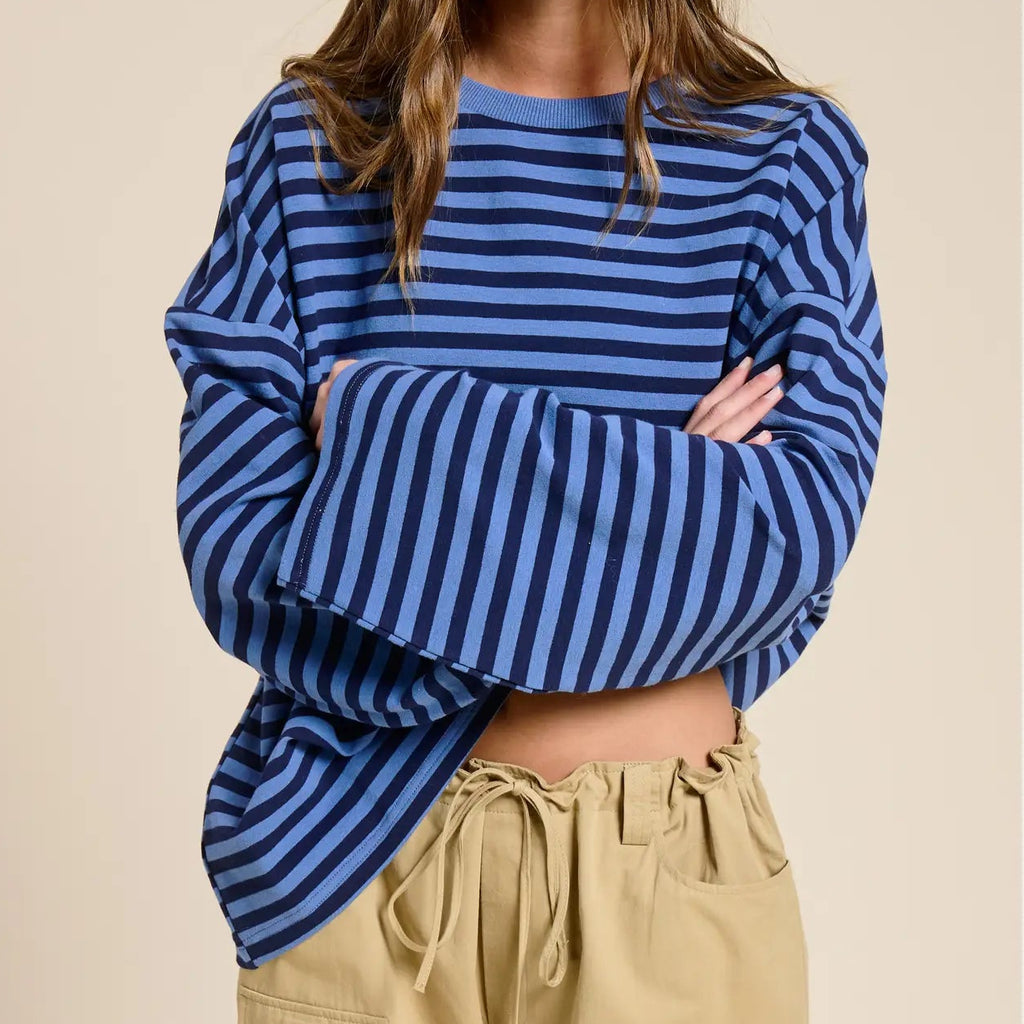 Striped Terry Oversized Long Sleeve Top