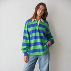 Knit Cotton Striped Collared Rugby Top