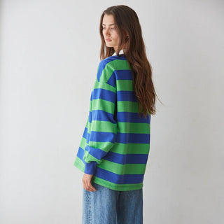 Knit Cotton Striped Collared Rugby Top