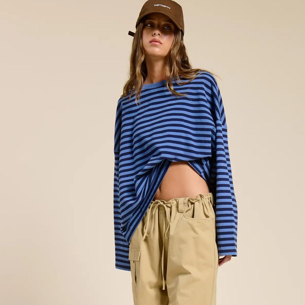 Striped Terry Oversized Long Sleeve Top