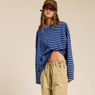 Striped Terry Oversized Long Sleeve Top