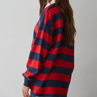 Knit Cotton Striped Collared Rugby Top
