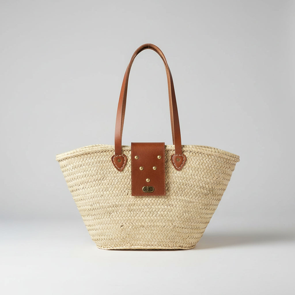 Studded Straw French Basket