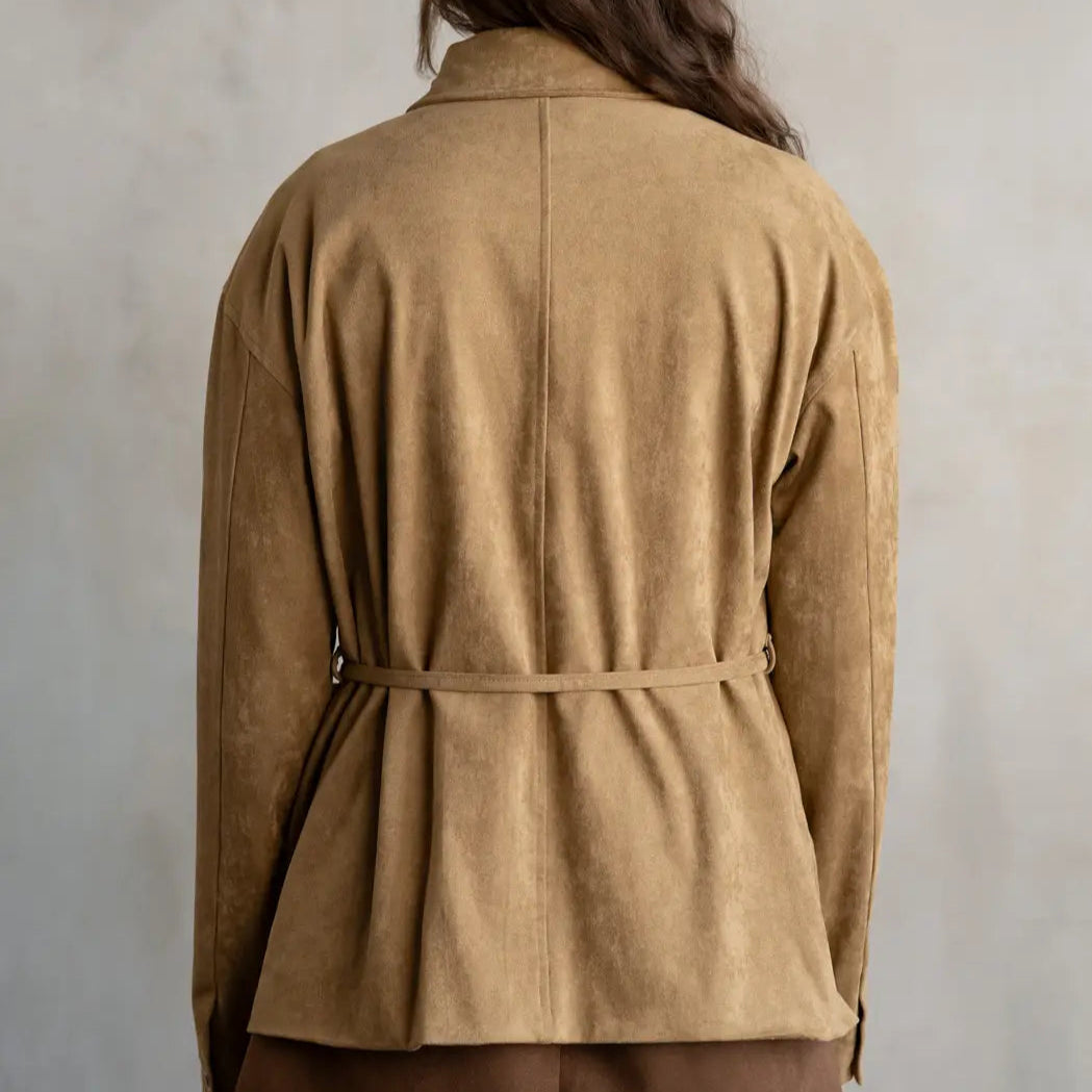 Suede Button-Up Belted Shirt Jacket