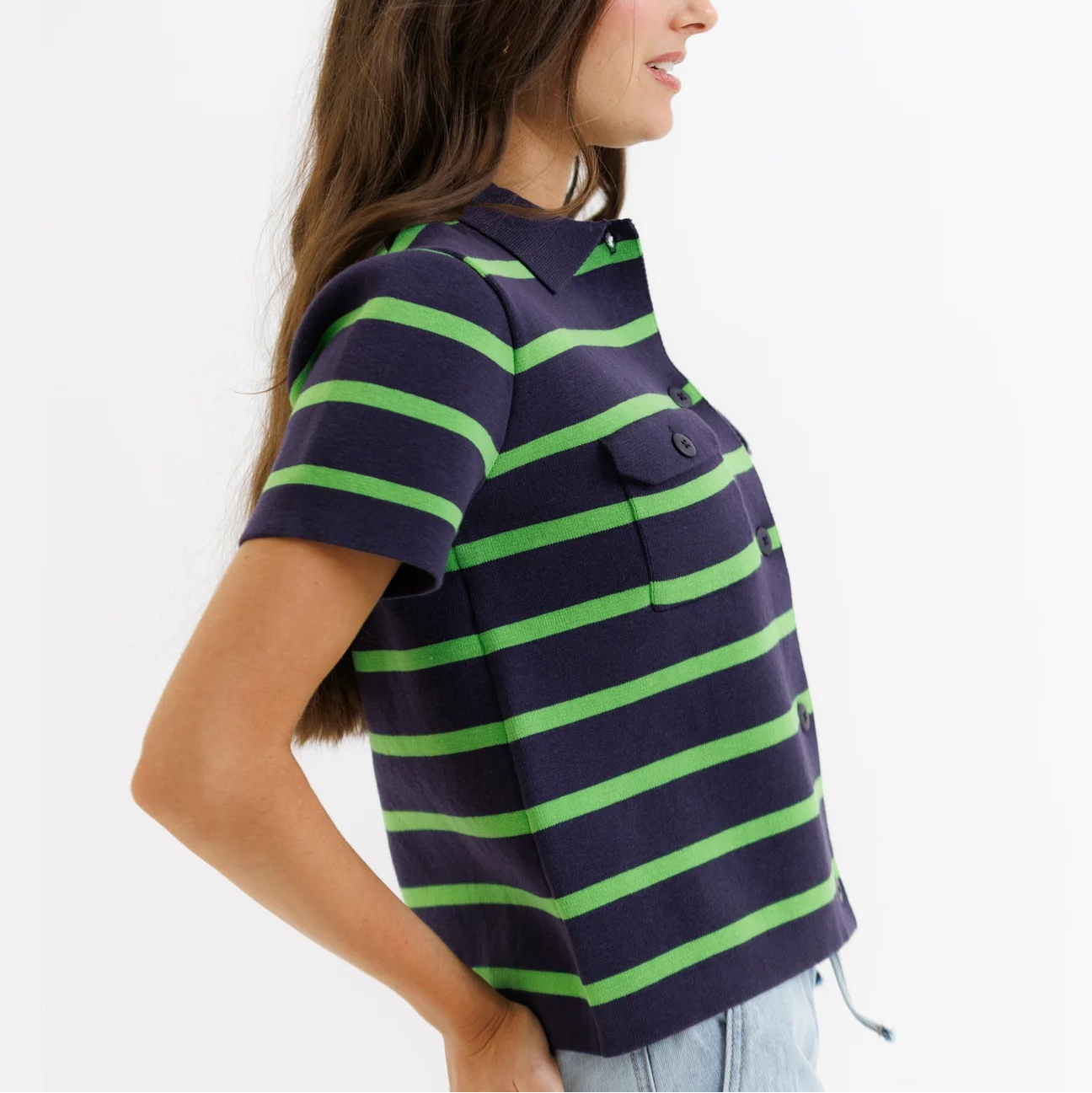 Summer Camp Striped Short Sleeve Collared Cardigan Sweater