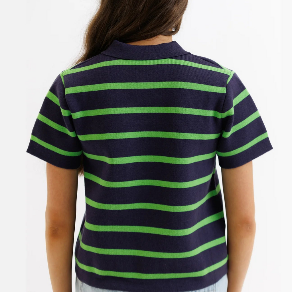 Summer Camp Striped Short Sleeve Collared Cardigan Sweater