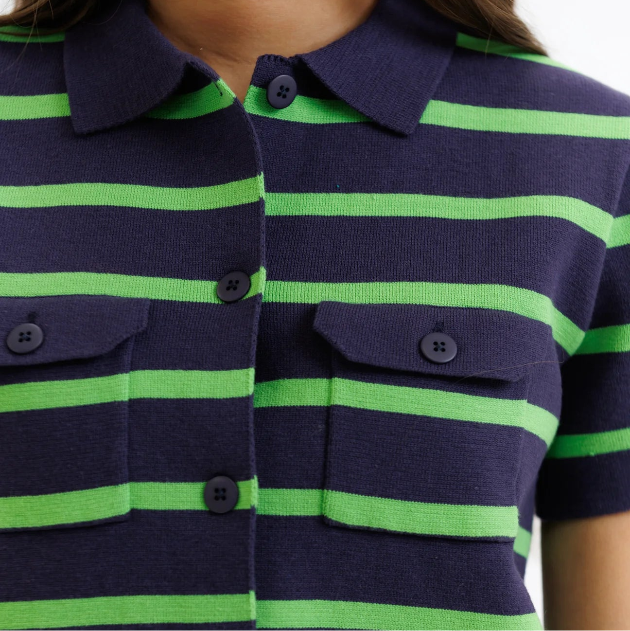 Summer Camp Striped Short Sleeve Collared Cardigan Sweater