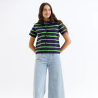 Summer Camp Striped Short Sleeve Collared Cardigan Sweater