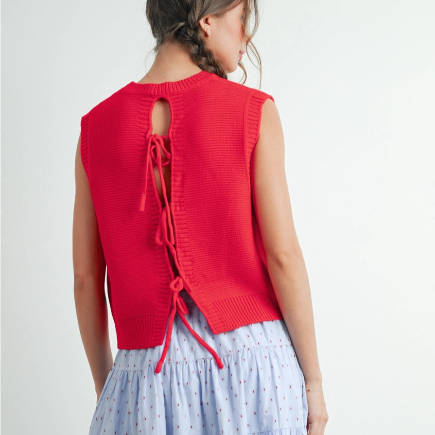 Sleeveless Sweater Top Back Ties