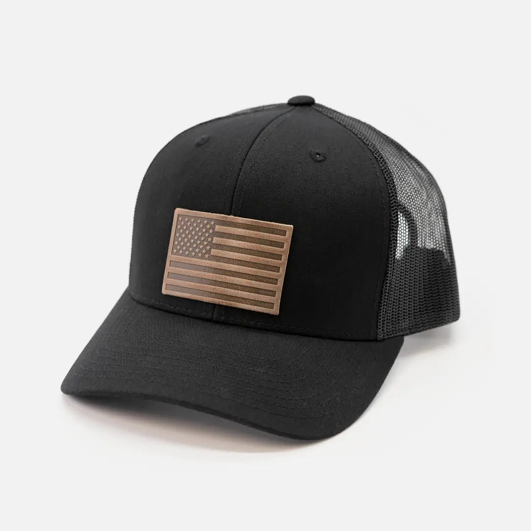 Leather Patch American Flag Trucker Snapback
