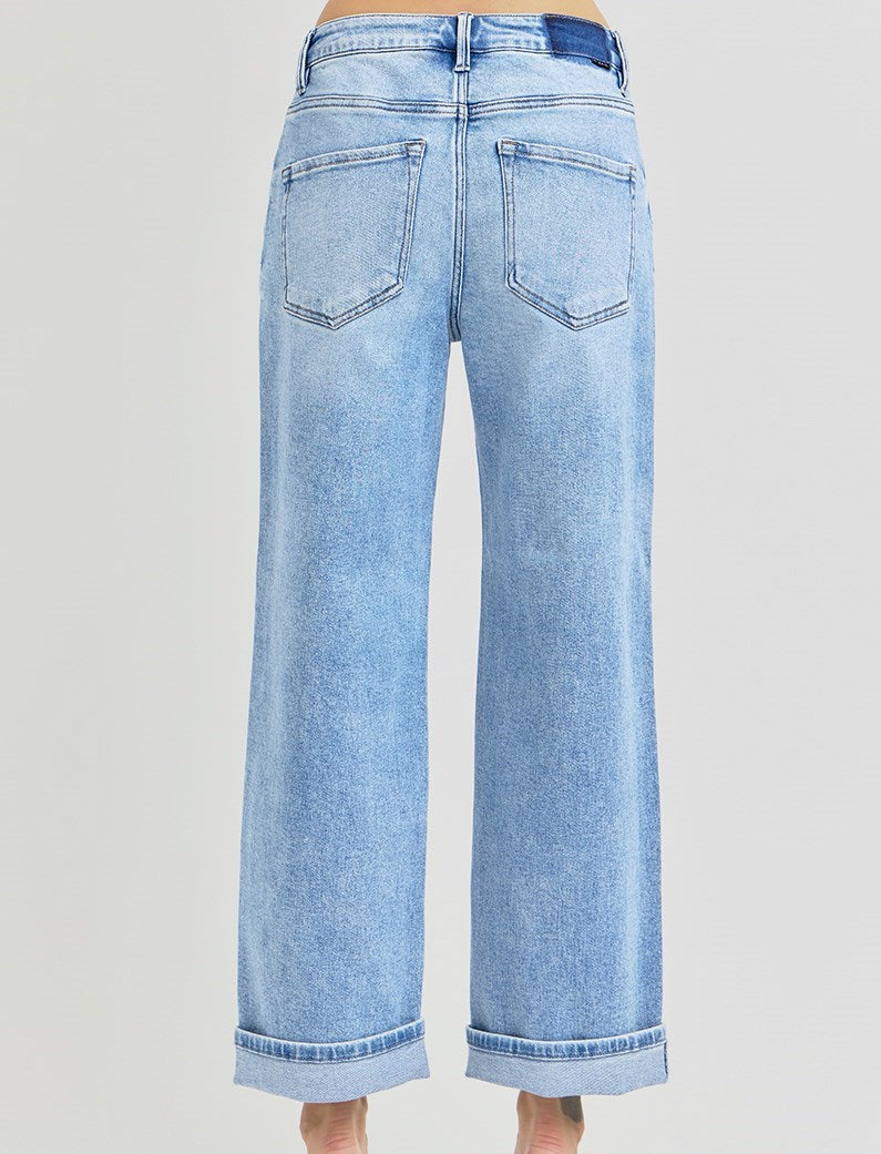 Risen High Rise Ankle Barrel Turn Up Cuffed Jeans