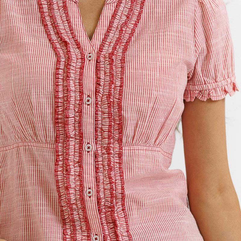 Tuxedo Pinstripe Ruffle Top