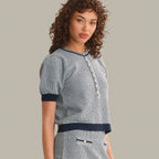 Tweed Like Puff Sleeve Henley