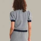 Tweed Like Puff Sleeve Henley