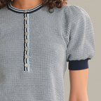 Tweed Like Puff Sleeve Henley