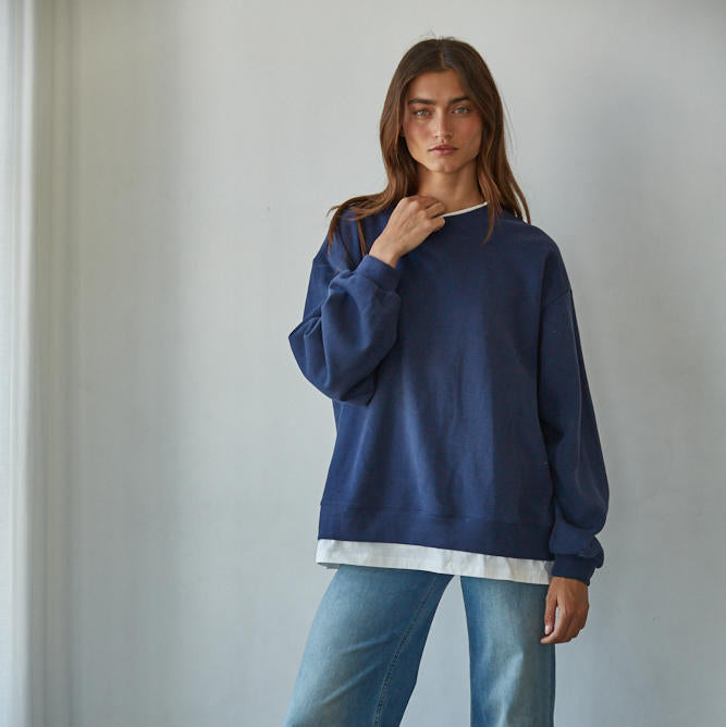 Always On Crew Twofer Pullover Knit