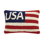 Pillow with American flag design and 'USA' text on a white background