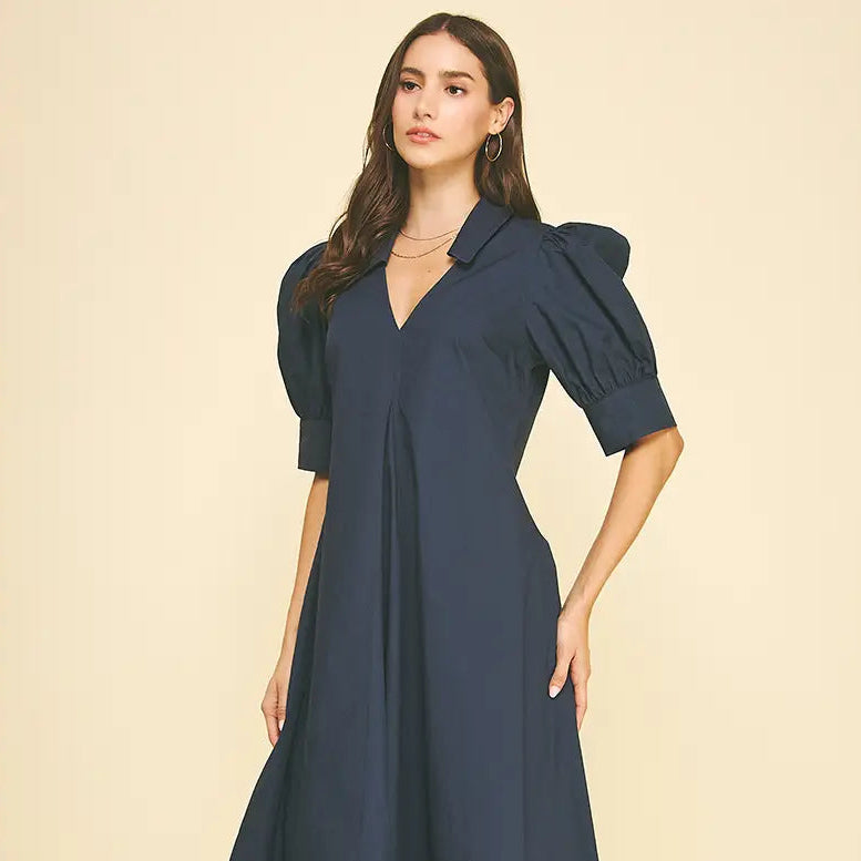 V-Neck Pleated A-Line Dress