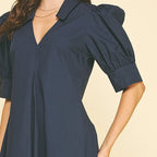 V-Neck Pleated A-Line Dress