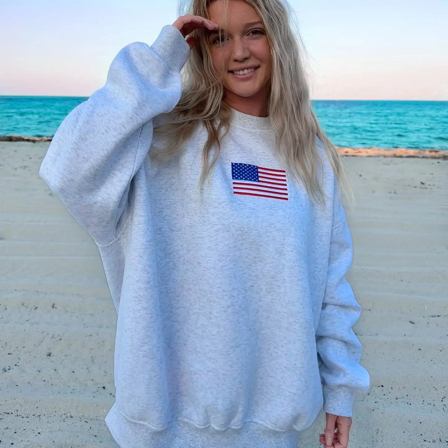 Vintage American Flag Embroidered Crew