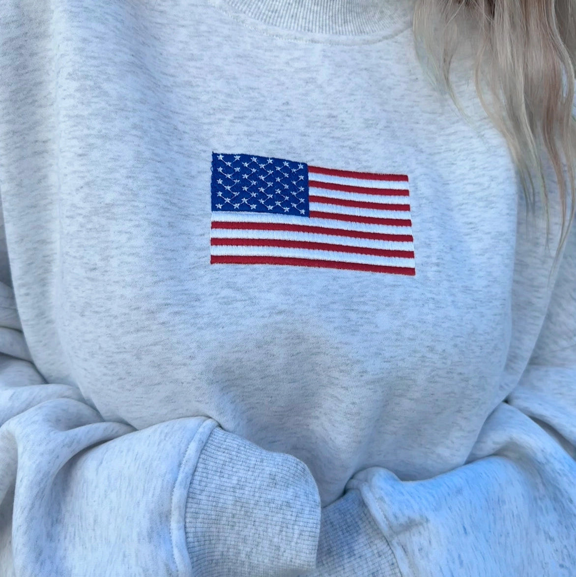 Vintage American Flag Embroidered Crew