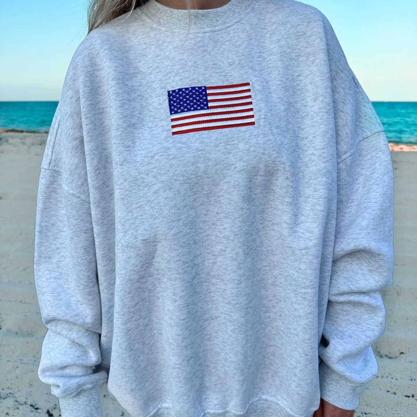 Vintage American Flag Embroidered Crew