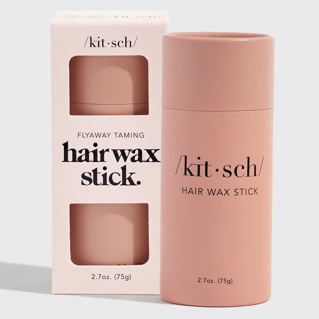 Kitsch Flyaway Taming Hair Wax Stick 2.7oz in peachy-pink cylindrical container with matching packaging box Main image