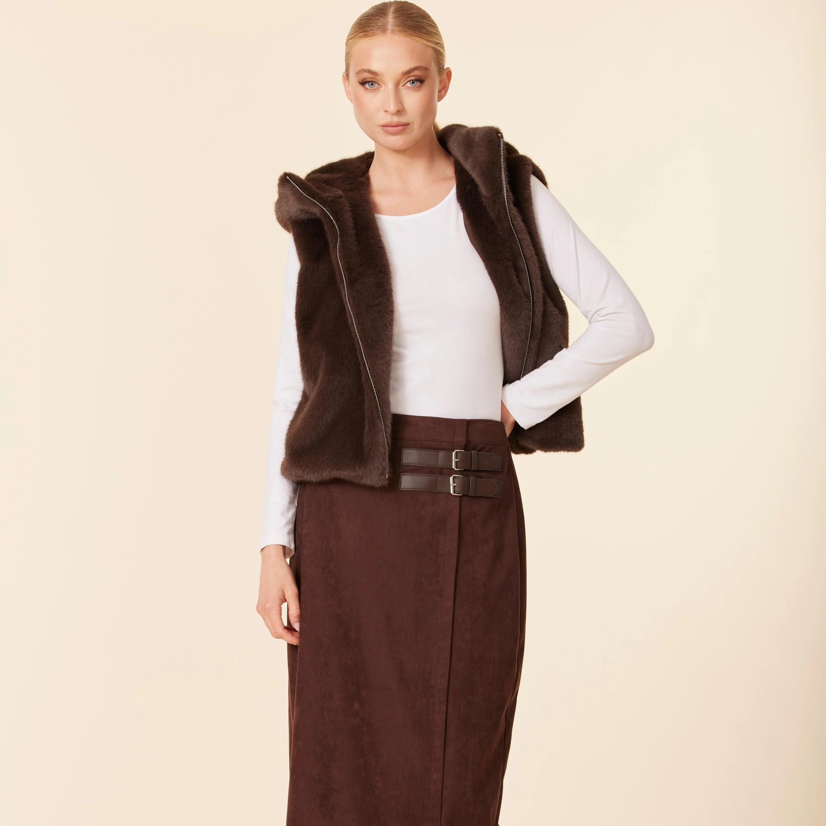 Faux Fur Zip Hoody Vest